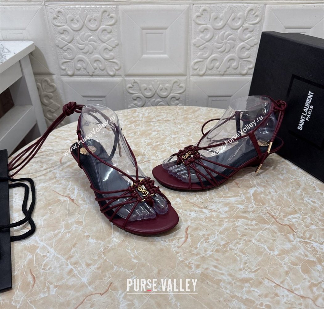 Saint Laurent Leather Strap Wedge Sandals 3.5cm Burgundy 2025 1028 (MD-251028136)