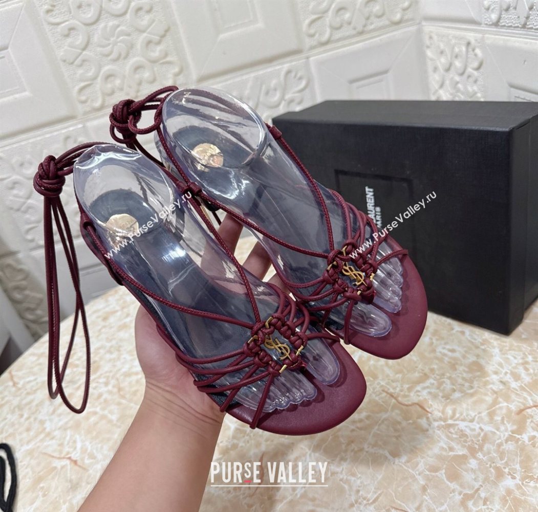Saint Laurent Leather Strap Wedge Sandals 3.5cm Burgundy 2025 1028 (MD-251028136)