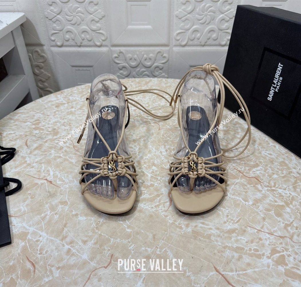 Saint Laurent Leather Strap Wedge Sandals 3.5cm Beige 2025 1027 (MD-251028137)