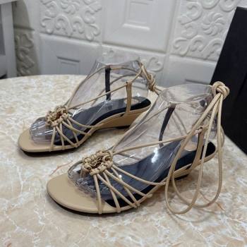 Saint Laurent Leather Strap Wedge Sandals 3.5cm Beige 2025 1027 (MD-251028137)