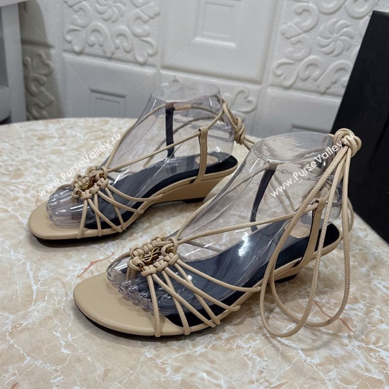 Saint Laurent Leather Strap Wedge Sandals 3.5cm Beige 2025 1027 (MD-251028137)