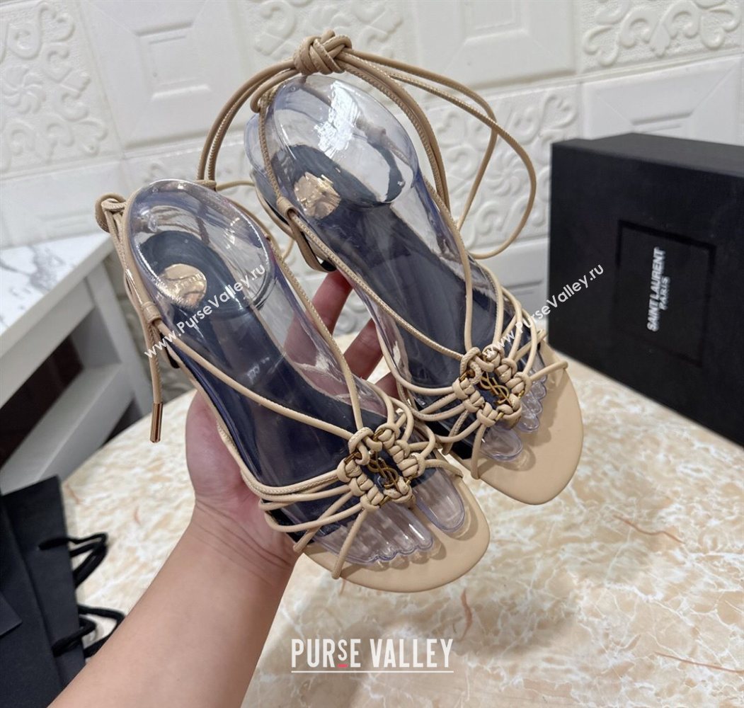 Saint Laurent Leather Strap Wedge Sandals 3.5cm Beige 2025 1027 (MD-251028137)