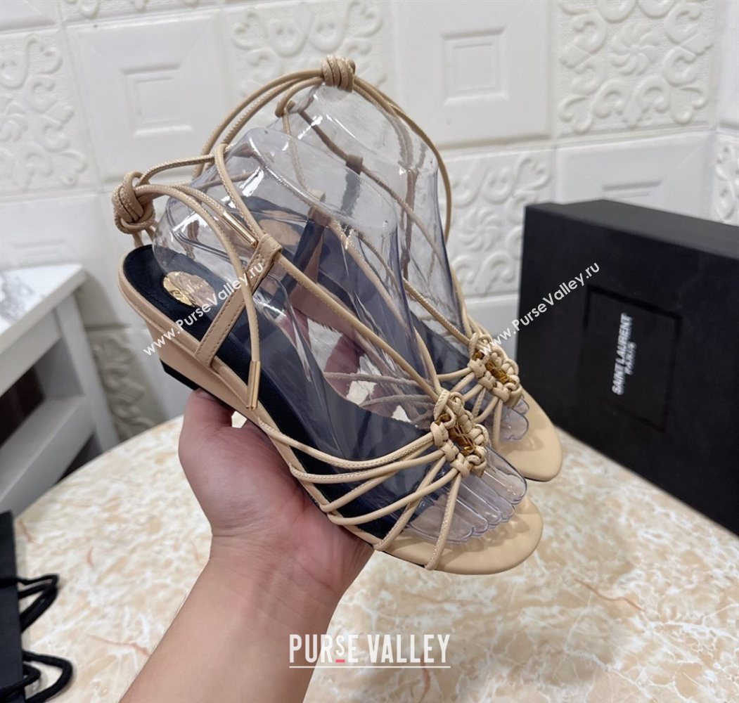 Saint Laurent Leather Strap Wedge Sandals 3.5cm Beige 2025 1027 (MD-251028137)