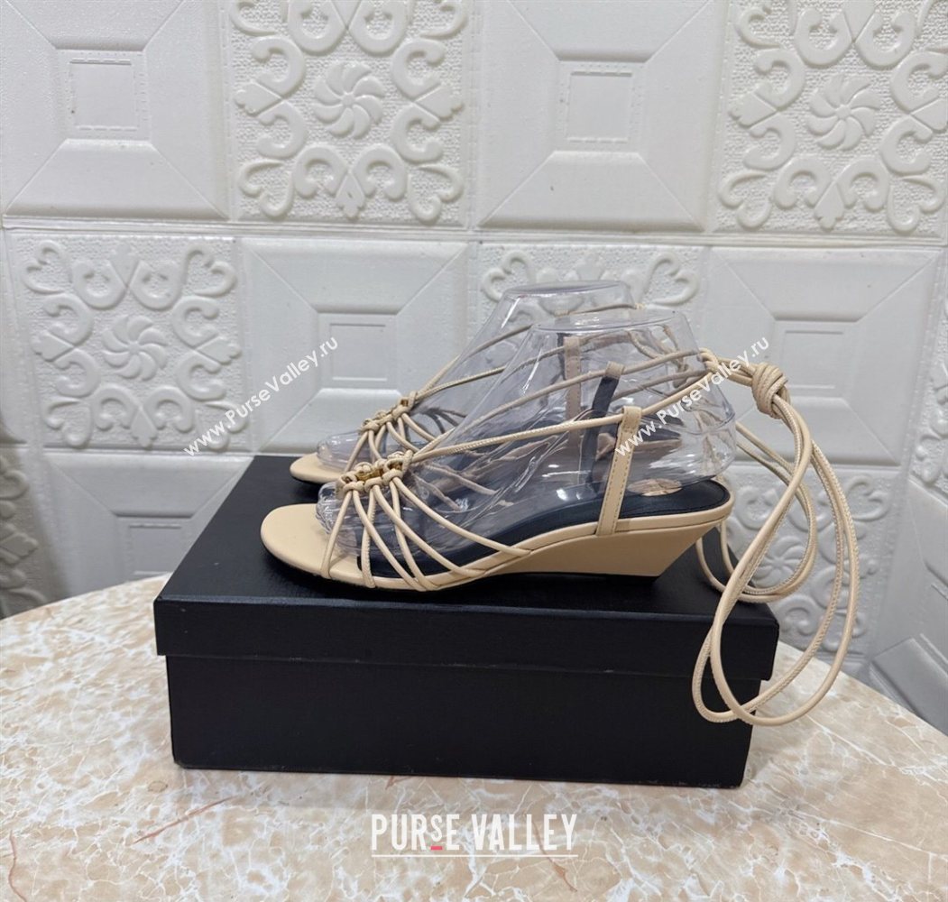 Saint Laurent Leather Strap Wedge Sandals 3.5cm Beige 2025 1027 (MD-251028137)