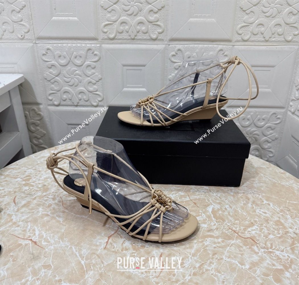 Saint Laurent Leather Strap Wedge Sandals 3.5cm Beige 2025 1027 (MD-251028137)