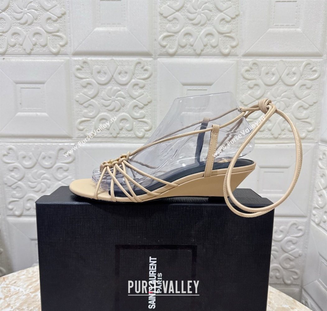 Saint Laurent Leather Strap Wedge Sandals 3.5cm Beige 2025 1027 (MD-251028137)