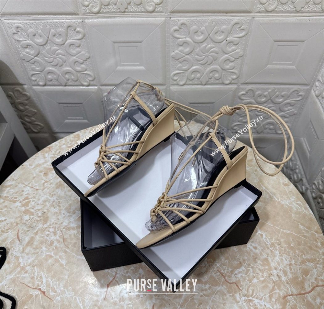 Saint Laurent Leather Strap Wedge Sandals 3.5cm Beige 2025 1027 (MD-251028137)