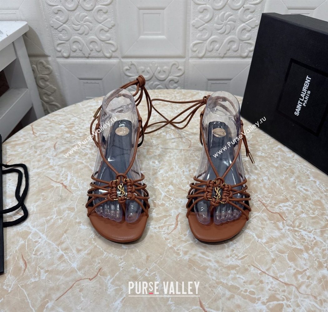 Saint Laurent Leather Strap Wedge Sandals 3.5cm Brown 2025 1027 (MD-251028138)