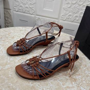 Saint Laurent Leather Strap Wedge Sandals 3.5cm Brown 2025 1027 (MD-251028138)