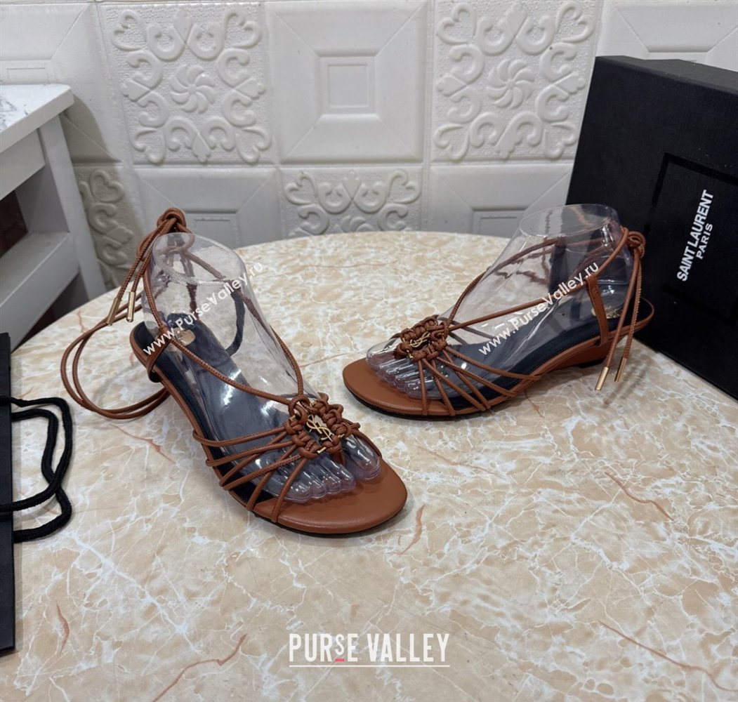 Saint Laurent Leather Strap Wedge Sandals 3.5cm Brown 2025 1027 (MD-251028138)