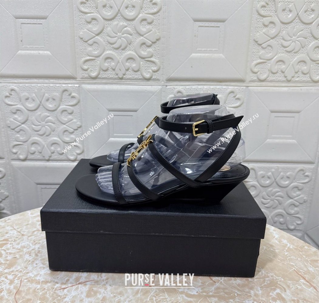 Saint Laurent Leather Strap Wedge Sandals 3.5cm Black 2025 1028 (MD-251028129)
