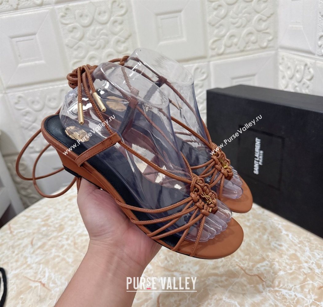 Saint Laurent Leather Strap Wedge Sandals 3.5cm Brown 2025 1027 (MD-251028138)