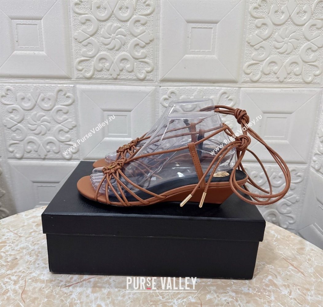 Saint Laurent Leather Strap Wedge Sandals 3.5cm Brown 2025 1027 (MD-251028138)