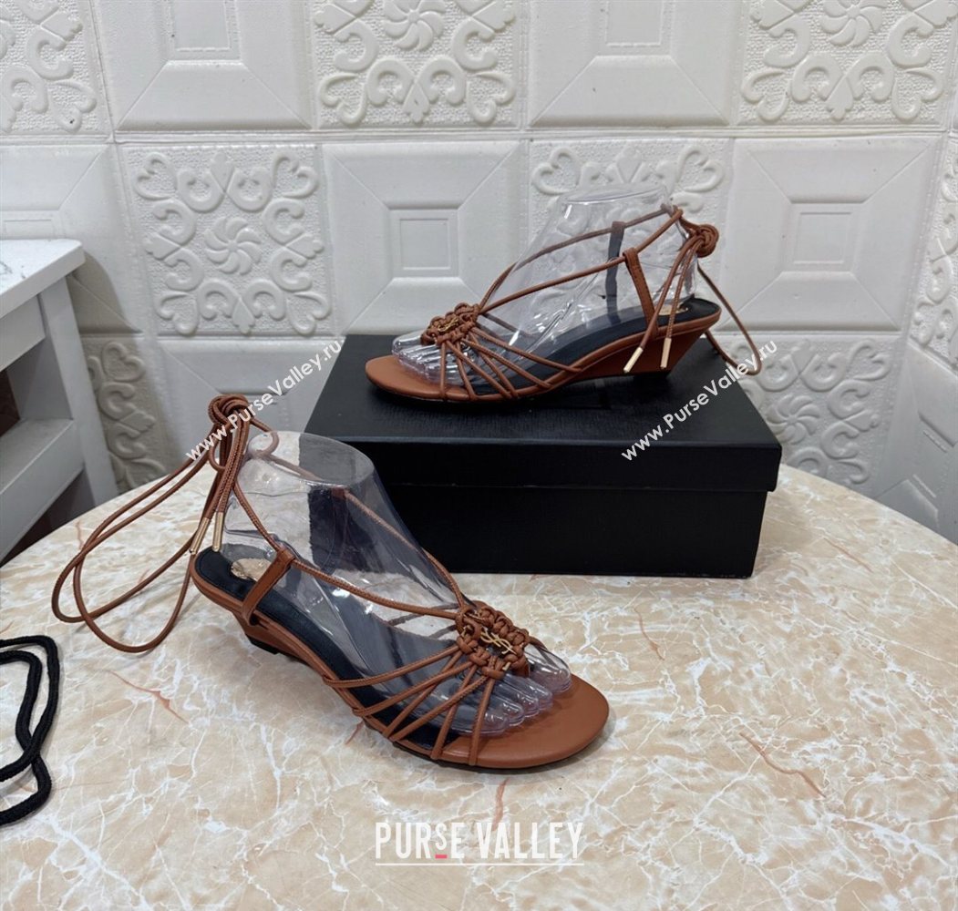 Saint Laurent Leather Strap Wedge Sandals 3.5cm Brown 2025 1027 (MD-251028138)