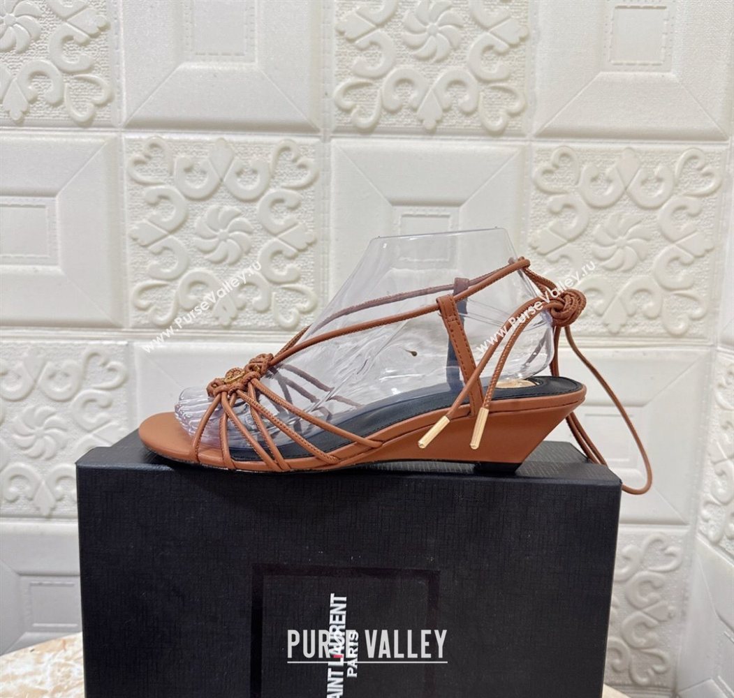 Saint Laurent Leather Strap Wedge Sandals 3.5cm Brown 2025 1027 (MD-251028138)