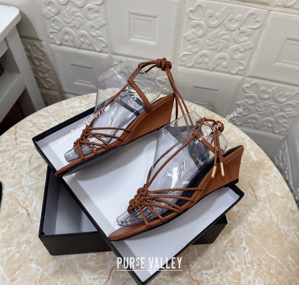 Saint Laurent Leather Strap Wedge Sandals 3.5cm Brown 2025 1027 (MD-251028138)