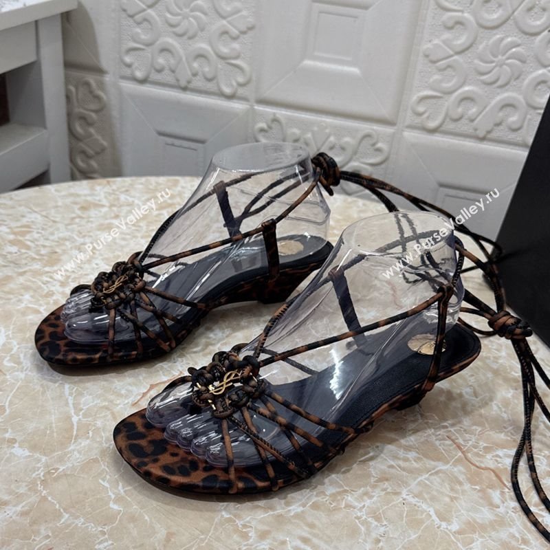 Saint Laurent Printed Strap Wedge Sandals 3.5cm Brown 2025 1027 (MD-251028139)
