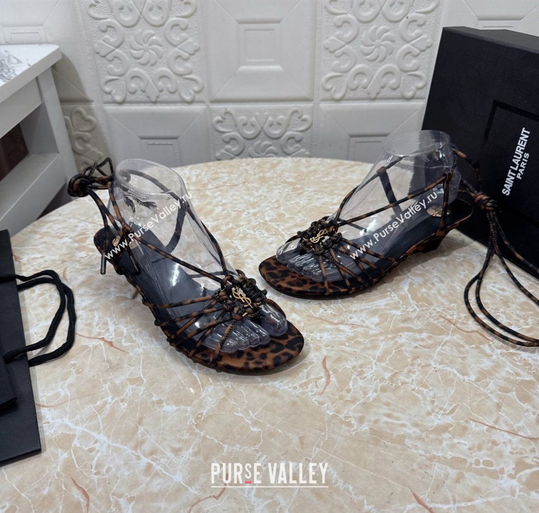 Saint Laurent Printed Strap Wedge Sandals 3.5cm Brown 2025 1027 (MD-251028139)