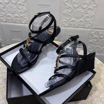 Saint Laurent Leather Strap Wedge Sandals 3.5cm Black 2025 1028 (MD-251028129)