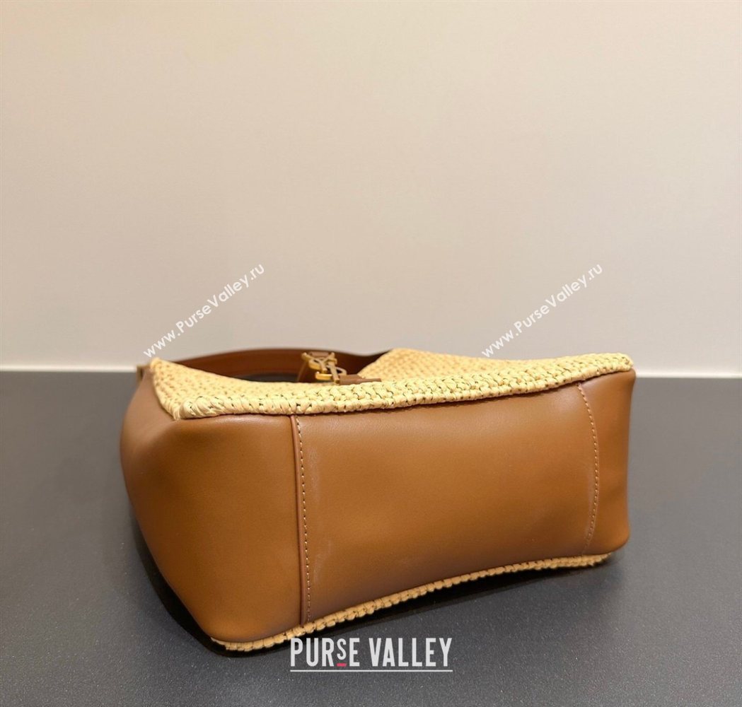 Saint Laurent LE 5 À 7 Supple Small Hobo Bag in Raffia Straw Like and Leather 713938 BrownKhaki 2026 (YIDA-260119002)