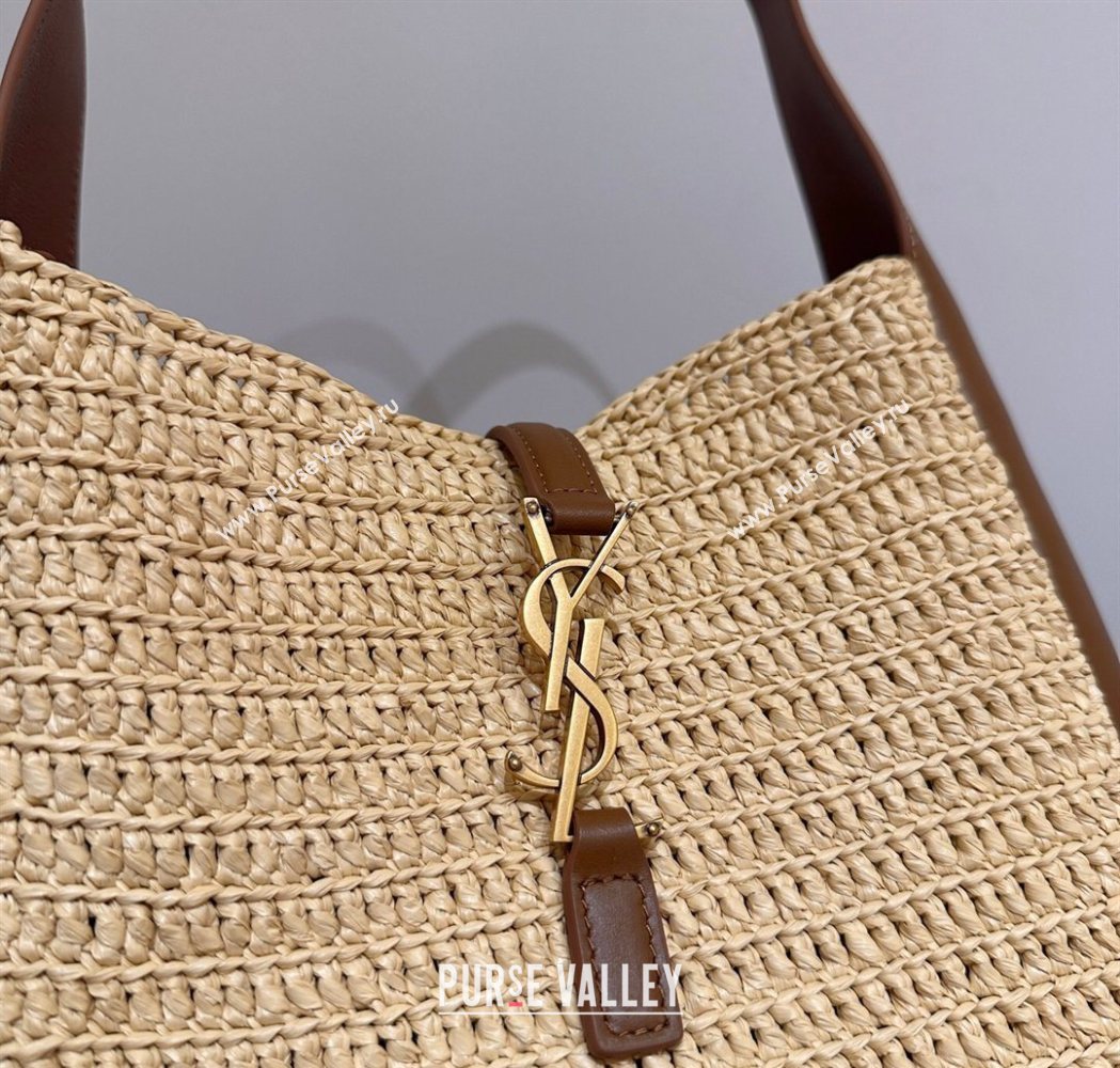 Saint Laurent LE 5 À 7 Supple Small Hobo Bag in Raffia Straw Like and Leather 713938 BrownKhaki 2026 (YIDA-260119002)