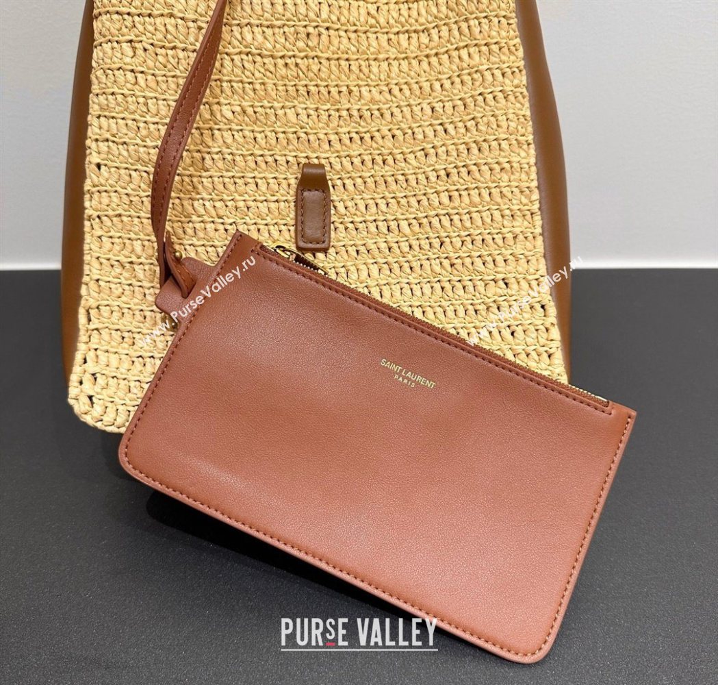 Saint Laurent LE 5 À 7 Supple Small Hobo Bag in Raffia Straw Like and Leather 713938 BrownKhaki 2026 (YIDA-260119002)