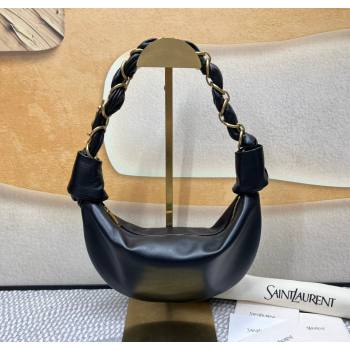 Saint Laurent Amalia Mini Hobo Bag in Shiny Leather Black 2026 862558 (nana-260119004)