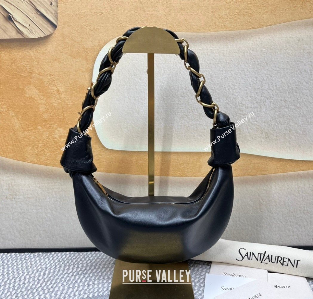 Saint Laurent Amalia Mini Hobo Bag in Shiny Leather Black 2026 862558 (nana-260119004)