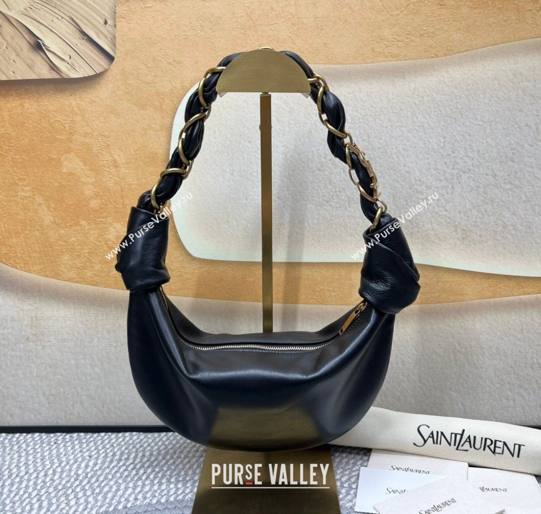 Saint Laurent Amalia Mini Hobo Bag in Shiny Leather Black 2026 862558 (nana-260119004)