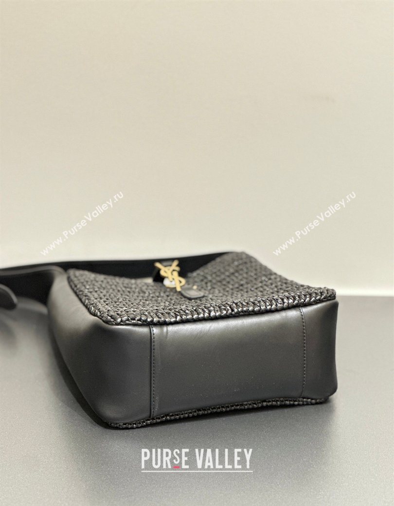 Saint Laurent LE 5 À 7 Supple Small Hobo Bag in Raffia Straw Like and Leather 713938 Black 2026 (YIDA-260119001)