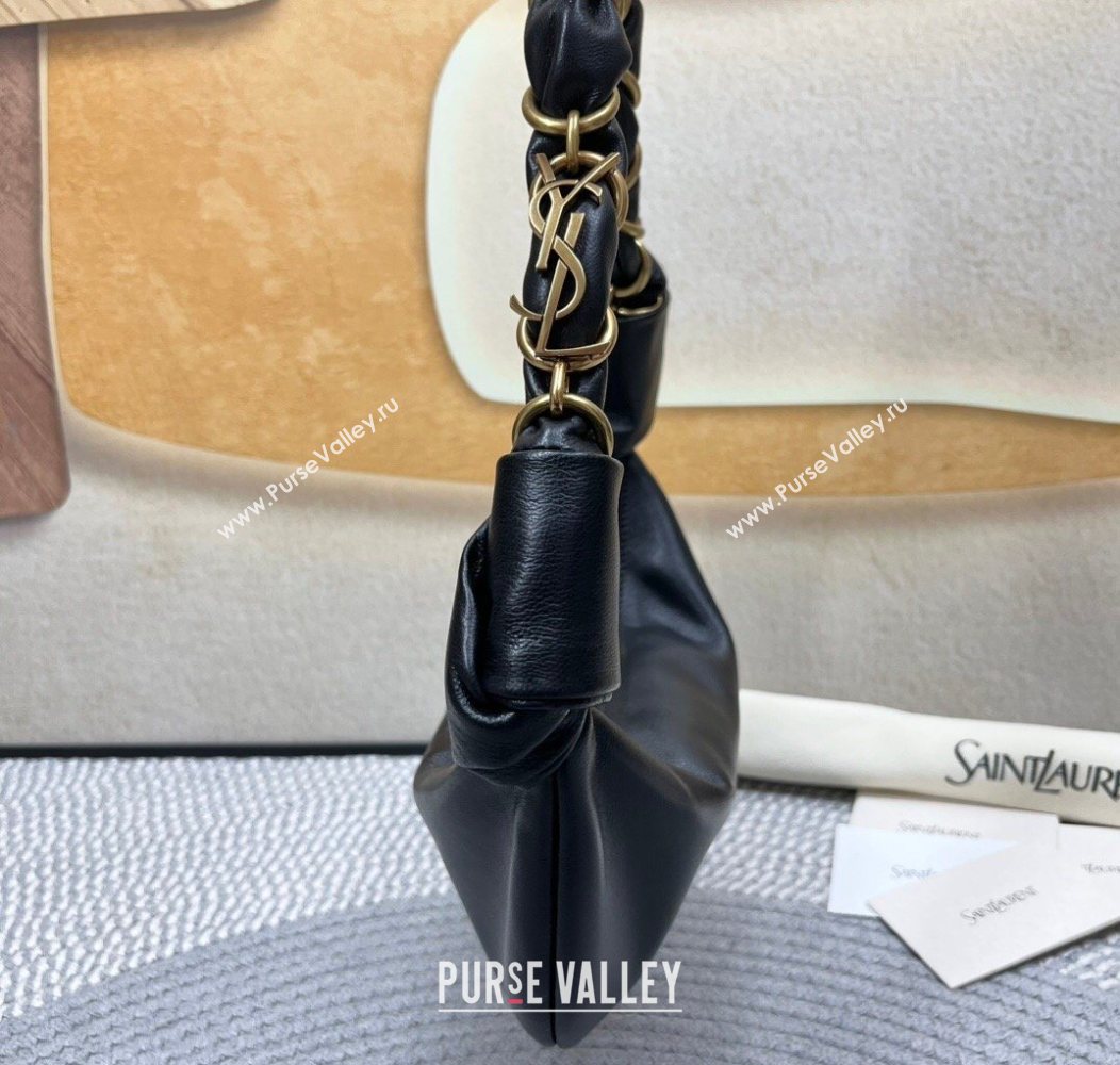 Saint Laurent Amalia Mini Hobo Bag in Shiny Leather Black 2026 862558 (nana-260119004)