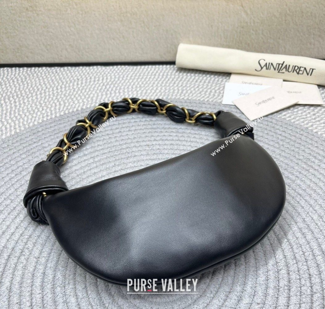 Saint Laurent Amalia Mini Hobo Bag in Shiny Leather Black 2026 862558 (nana-260119004)