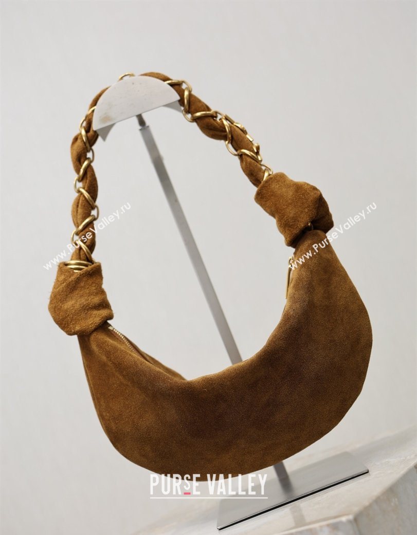 Saint Laurent Amalia Mini Hobo Bag in Suede Caramel Cognac Brown 2026 862558 (YY-260119003)
