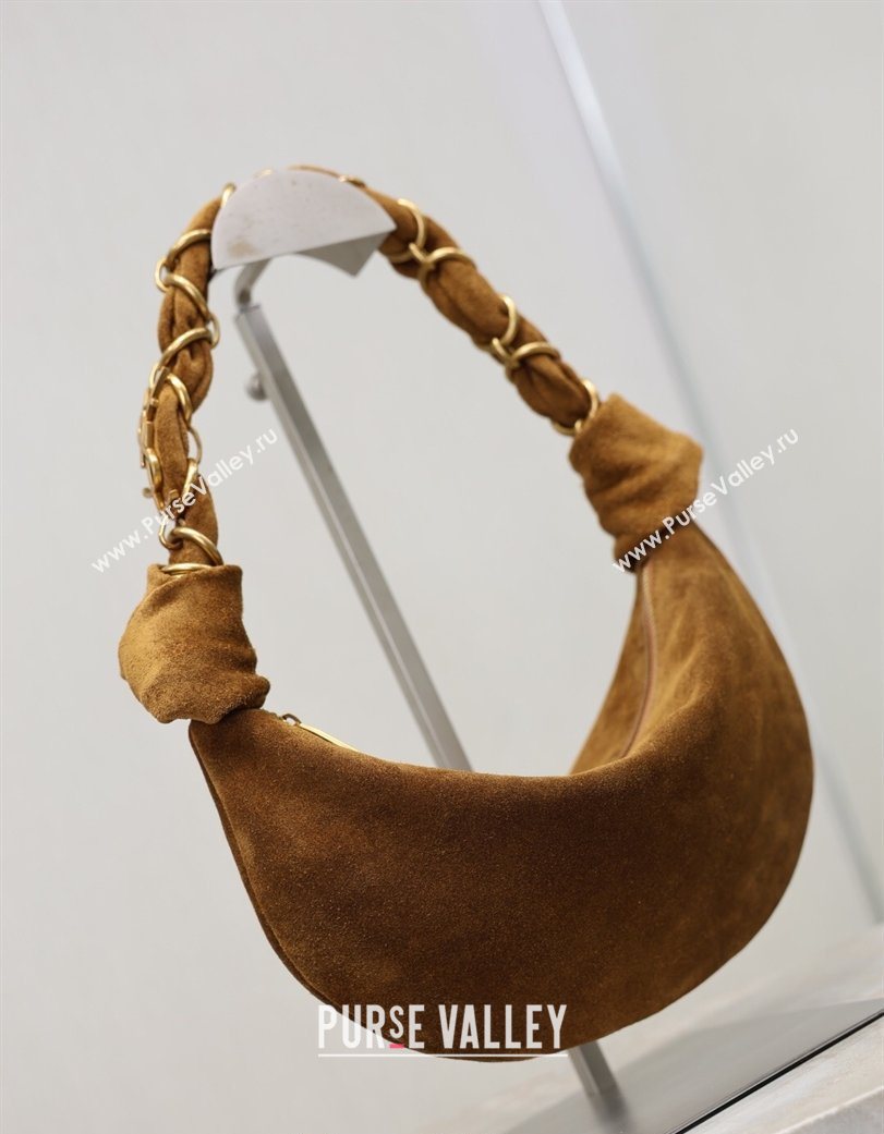 Saint Laurent Amalia Mini Hobo Bag in Suede Caramel Cognac Brown 2026 862558 (YY-260119003)