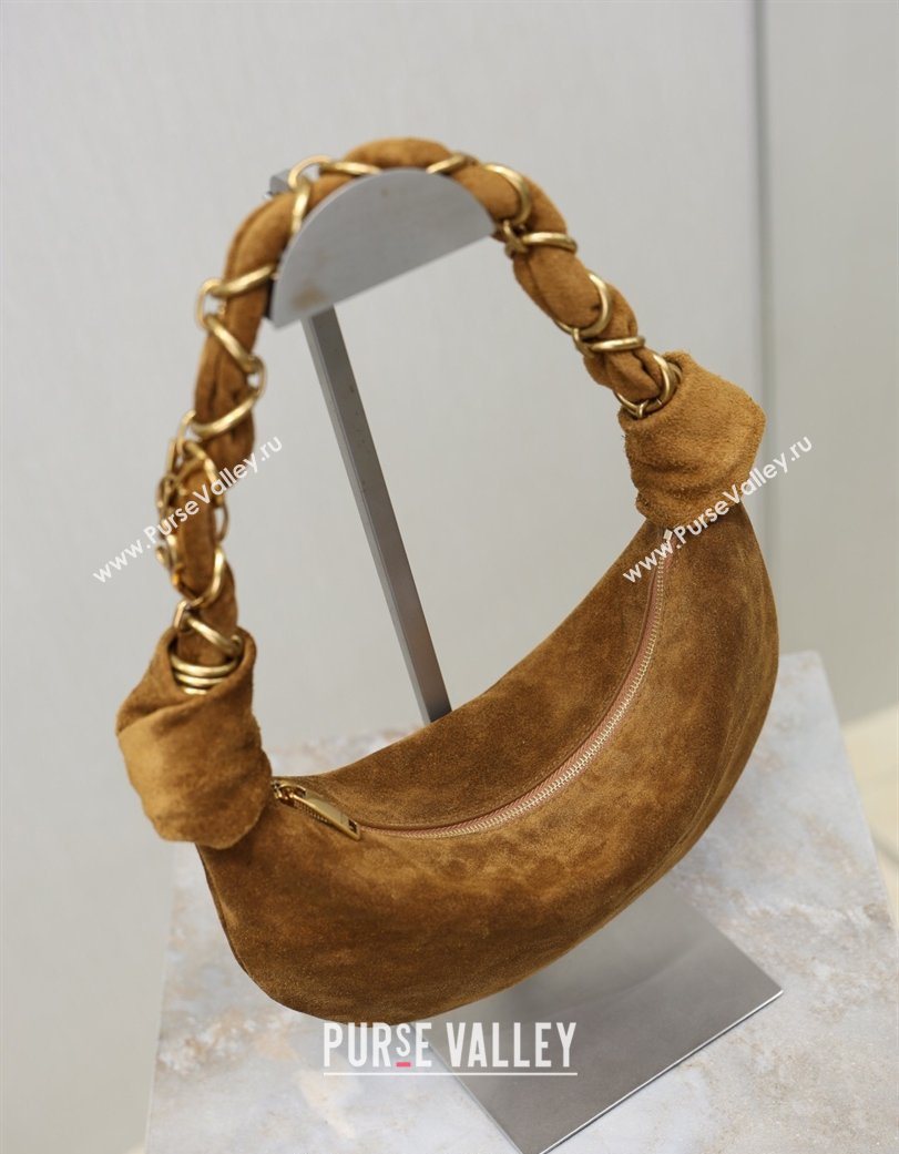 Saint Laurent Amalia Mini Hobo Bag in Suede Caramel Cognac Brown 2026 862558 (YY-260119003)