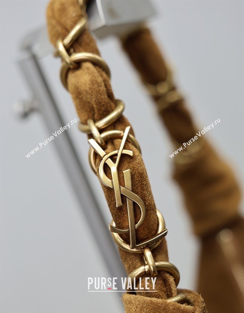 Saint Laurent Amalia Mini Hobo Bag in Suede Caramel Cognac Brown 2026 862558 (YY-260119003)