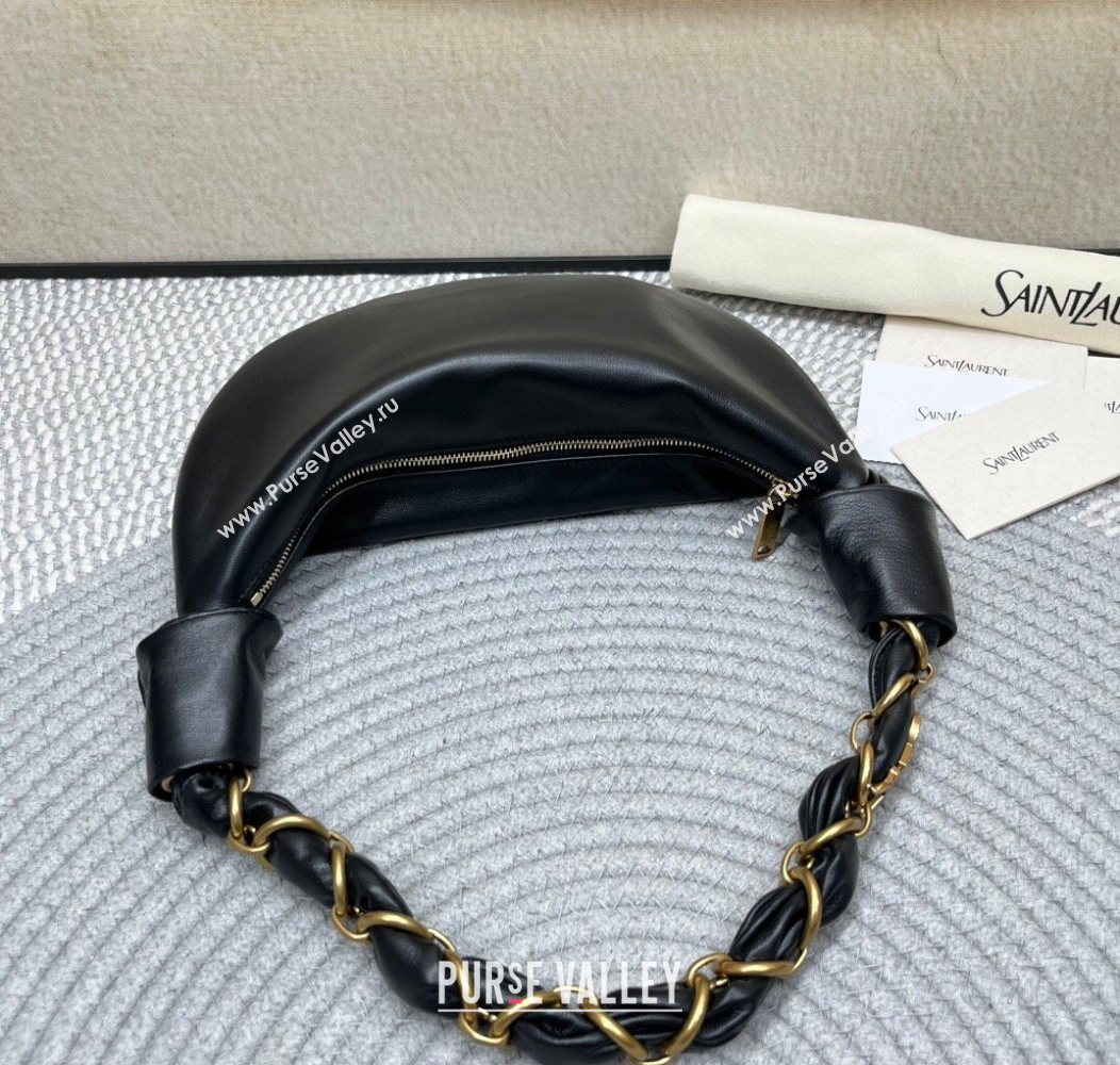 Saint Laurent Amalia Mini Hobo Bag in Shiny Leather Black 2026 862558 (nana-260119004)