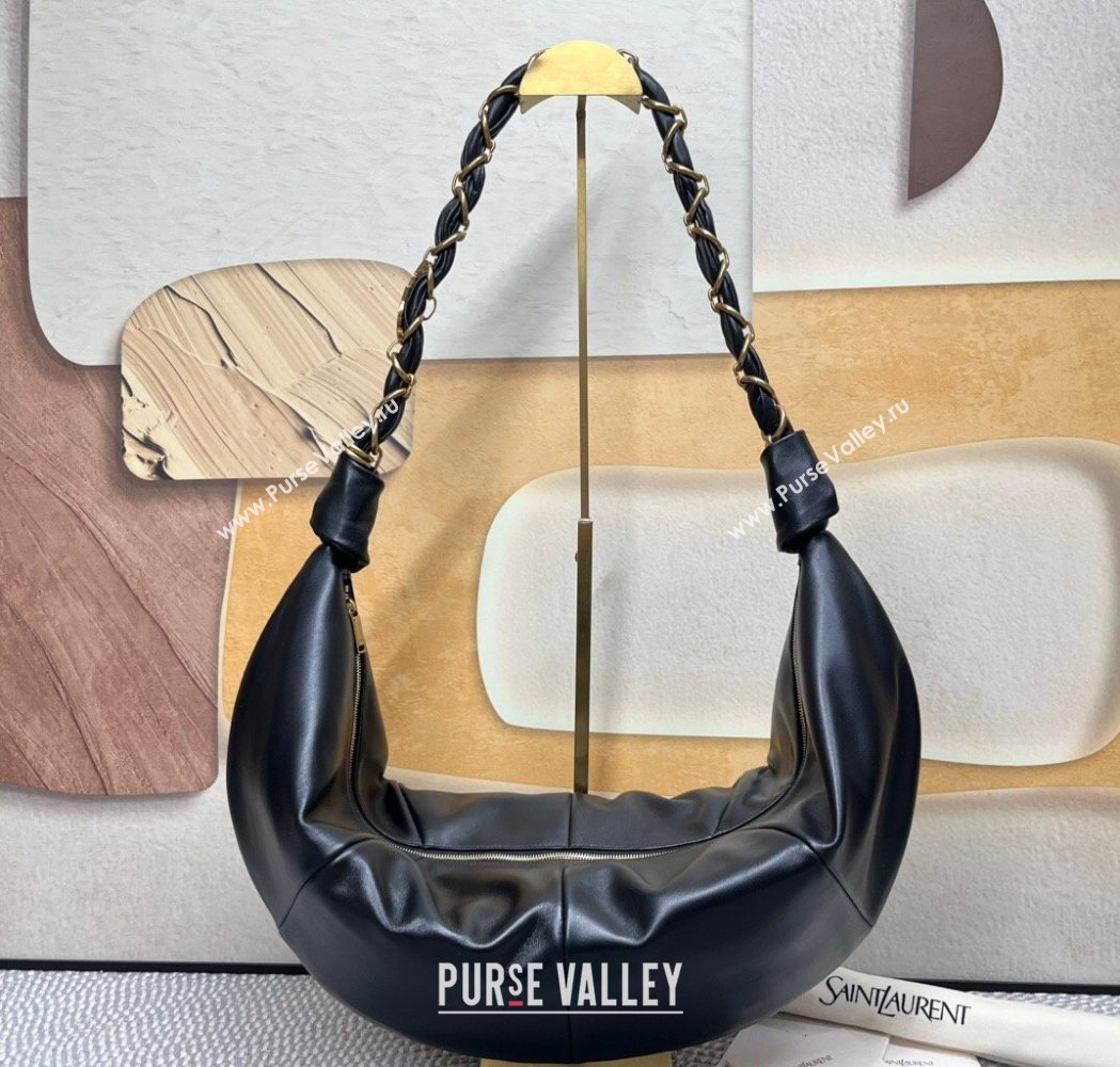 Saint Laurent Amalia Hobo Bag in Shiny Leather Black 2026 862210 (nana-260119017)