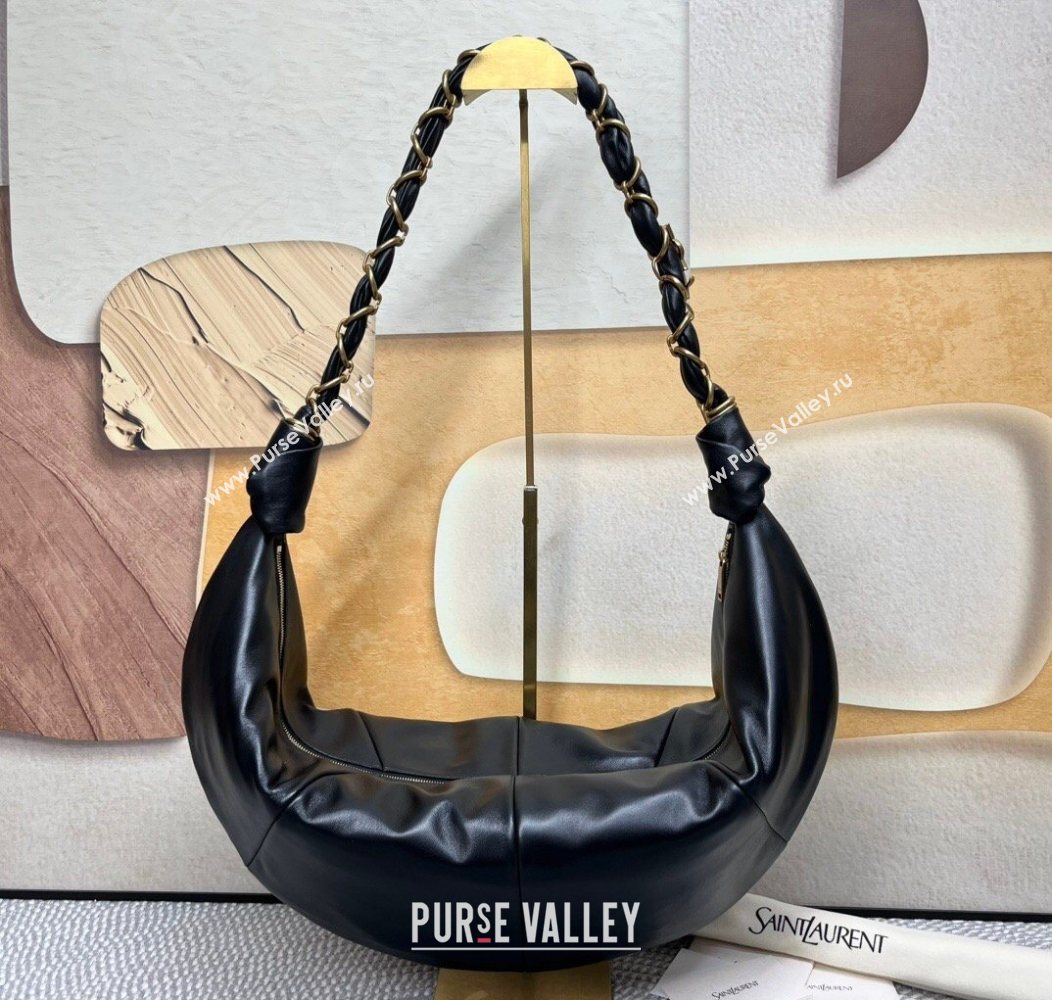 Saint Laurent Amalia Hobo Bag in Shiny Leather Black 2026 862210 (nana-260119017)