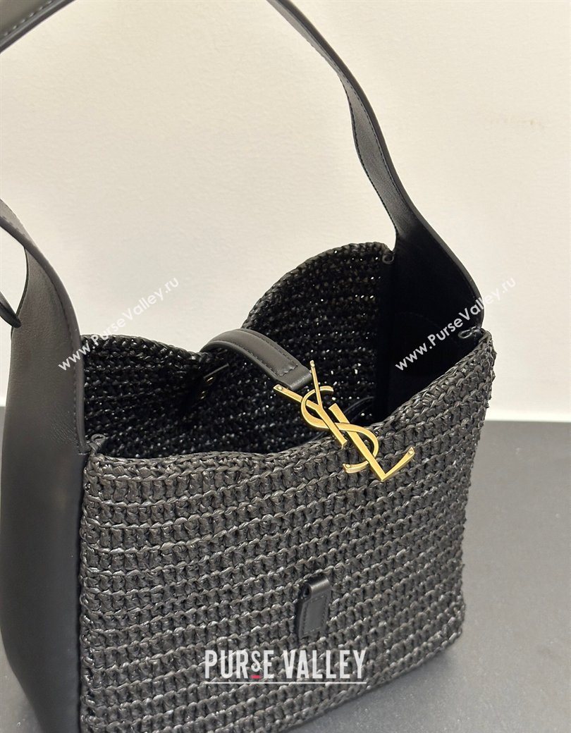 Saint Laurent LE 5 À 7 Supple Small Hobo Bag in Raffia Straw Like and Leather 713938 Black 2026 (YIDA-260119001)