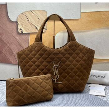 Saint Laurent Icare Medium Shopping Bag in Quilted Suede Brown 2026 858191 (nana-260119042)