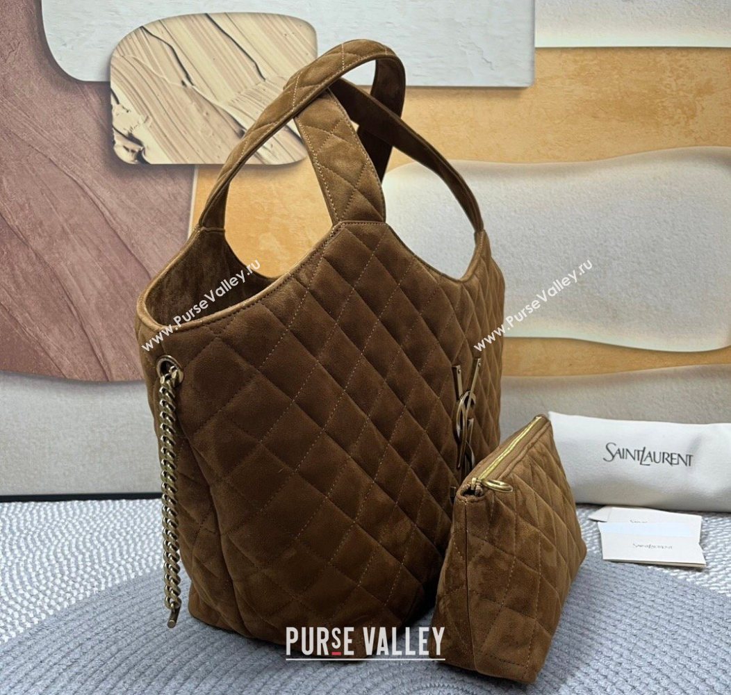 Saint Laurent Icare Medium Shopping Bag in Quilted Suede Brown 2026 858191 (nana-260119042)