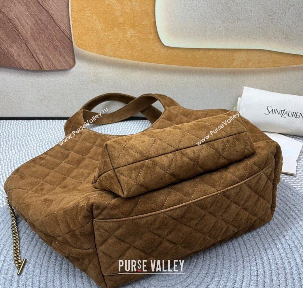 Saint Laurent Icare Medium Shopping Bag in Quilted Suede Brown 2026 858191 (nana-260119042)
