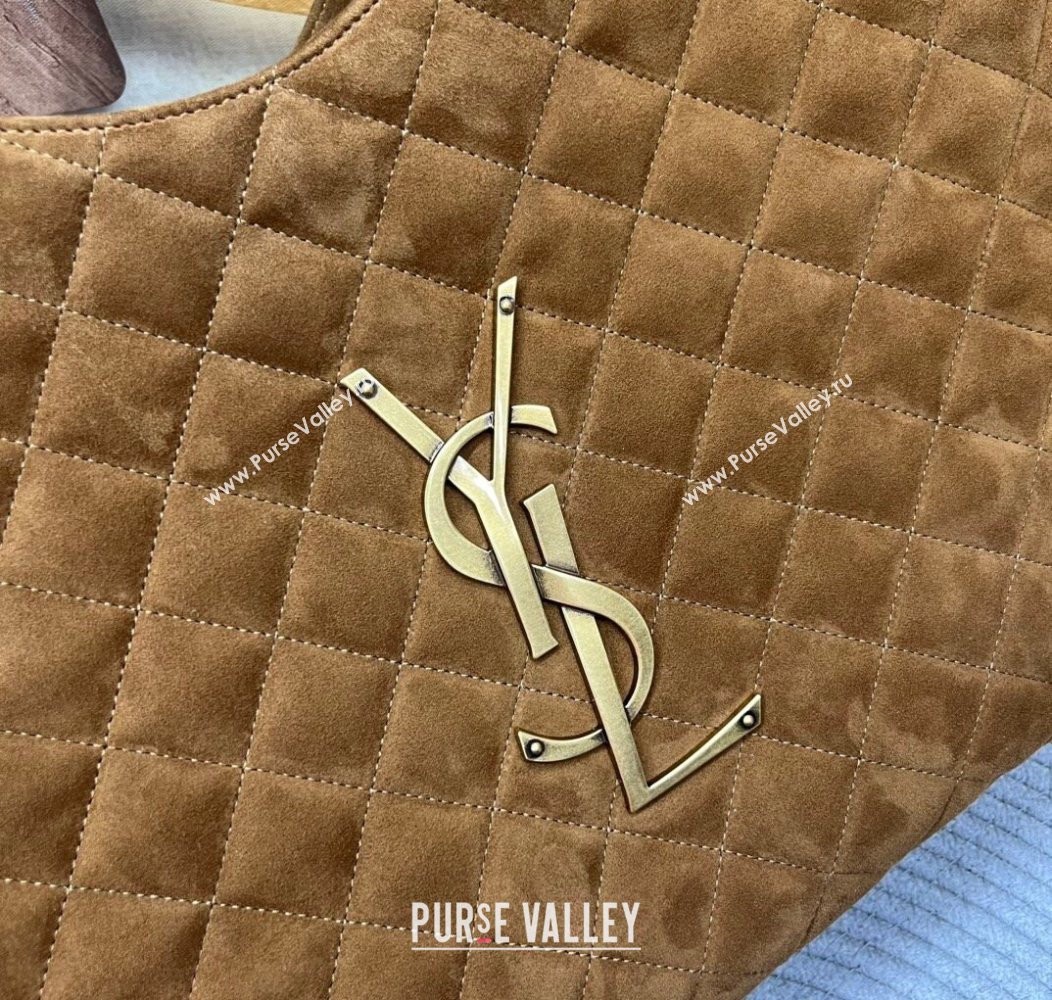 Saint Laurent Icare Medium Shopping Bag in Quilted Suede Brown 2026 858191 (nana-260119042)