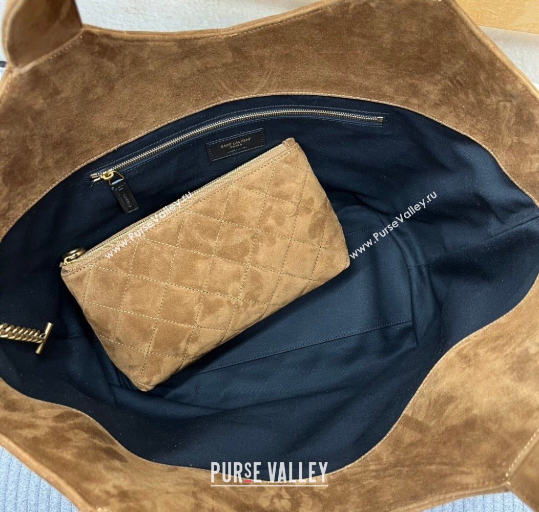 Saint Laurent Icare Medium Shopping Bag in Quilted Suede Brown 2026 858191 (nana-260119042)