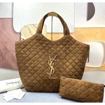Saint Laurent Icare Maxi Shopping Bag in Quilted Suede 698651 Brown 2026 (nana-260119044)