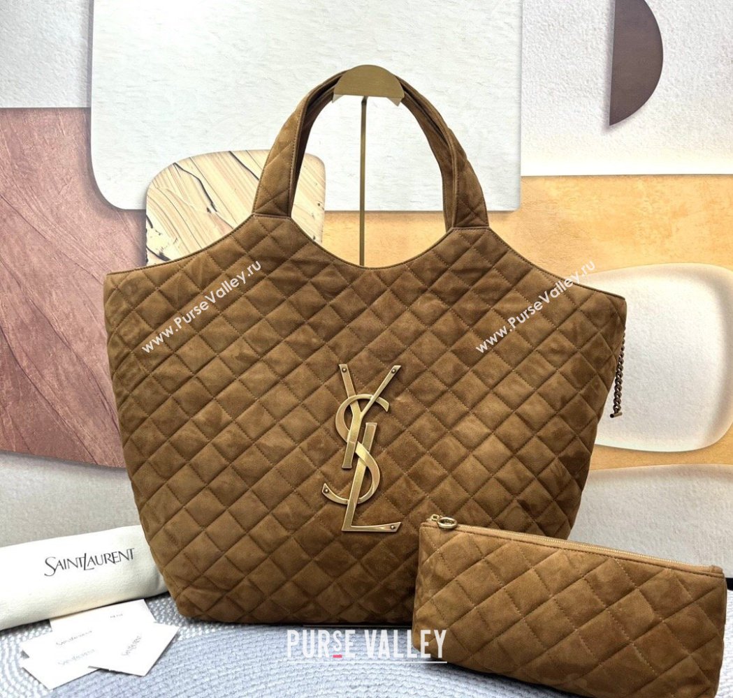 Saint Laurent Icare Maxi Shopping Bag in Quilted Suede 698651 Brown 2026 (nana-260119044)