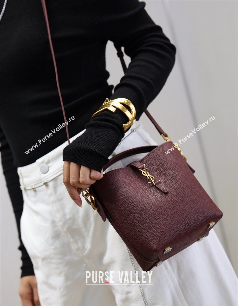 Saint Laurent LE 37 Mini Bucket Bag in Grained leather 765870 Burgundy 2026 (YY-260119071)