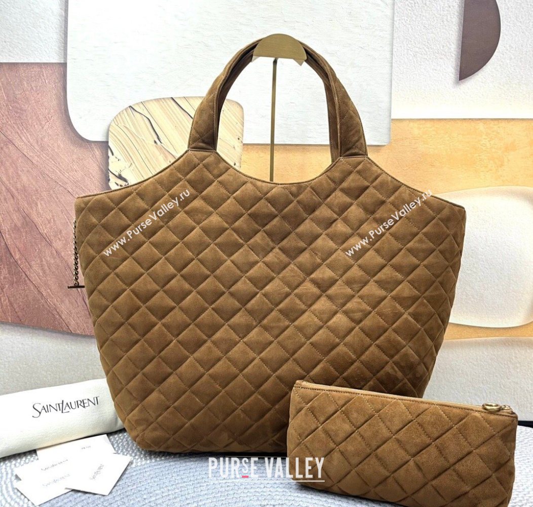 Saint Laurent Icare Maxi Shopping Bag in Quilted Suede 698651 Brown 2026 (nana-260119044)