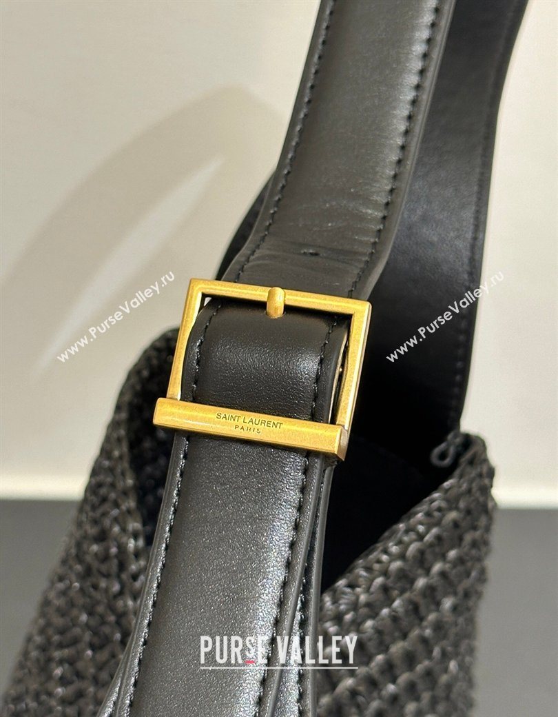 Saint Laurent LE 5 À 7 Supple Small Hobo Bag in Raffia Straw Like and Leather 713938 Black 2026 (YIDA-260119001)